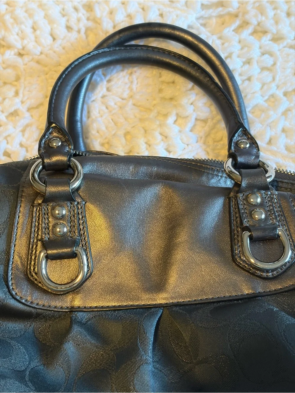 Coach pewter Signature Canvas Convertible Satchel with Leather Trim - Picture 7 of 7